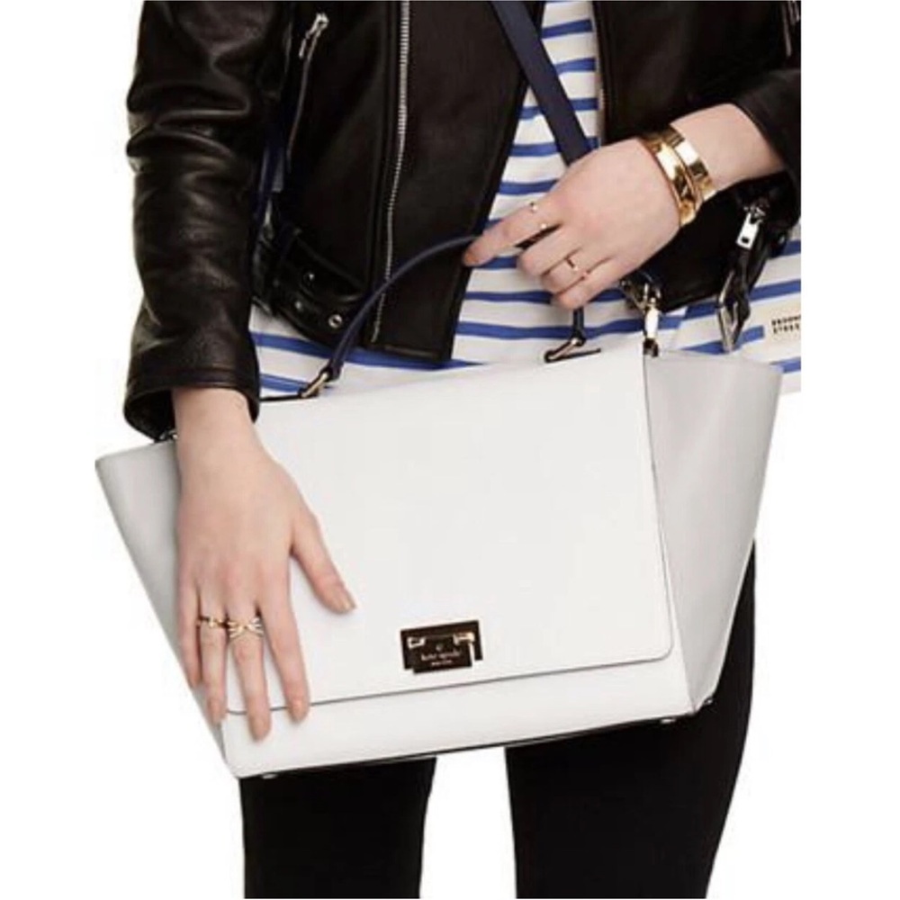 Kate Spade New York Light Gray Leather Top Handle Satchel Crossbody